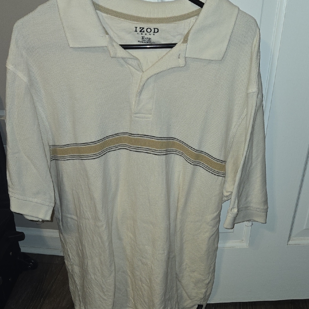 Izod Men's Polo Shirt with Cream and Tan Stripes
